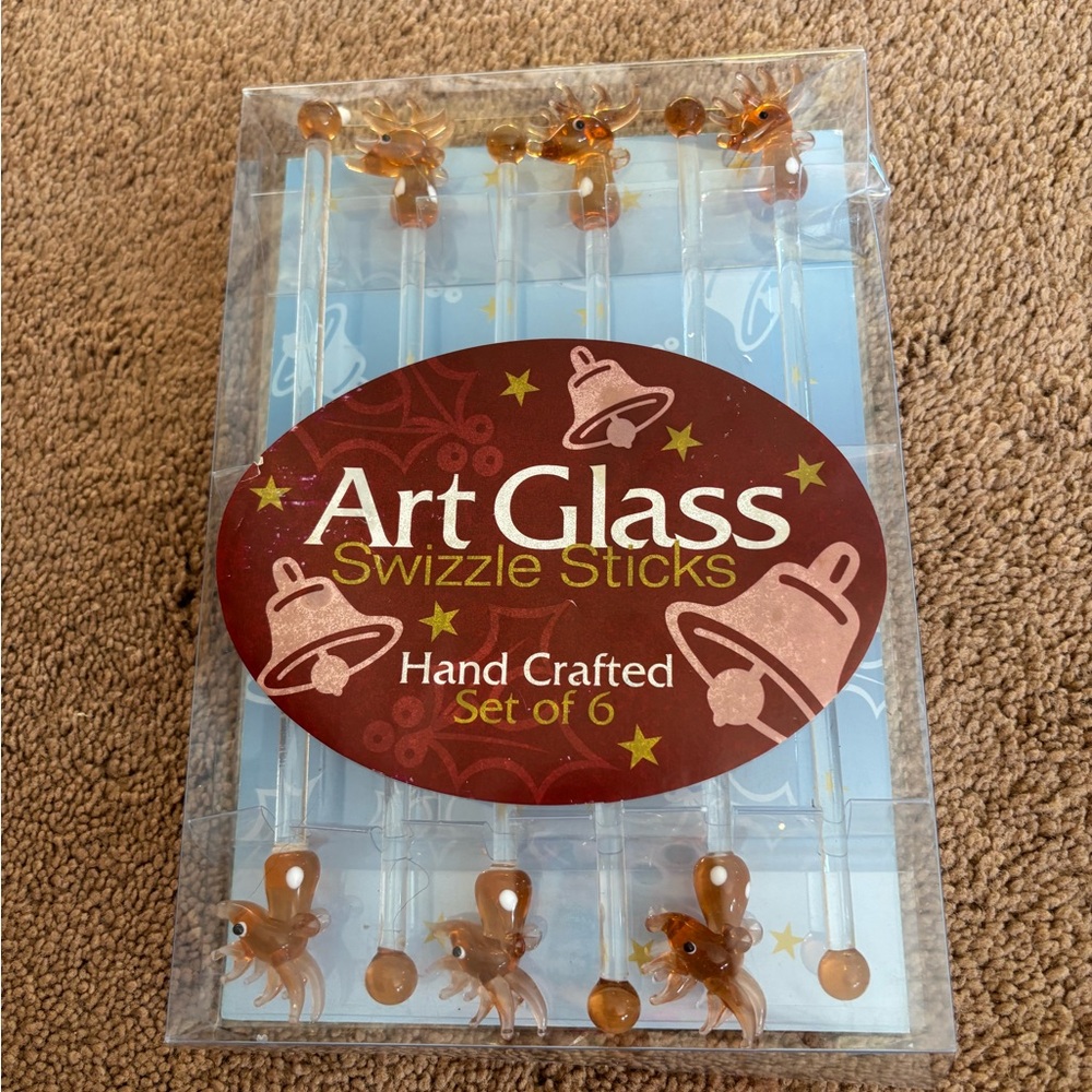 New Art Glass Handcrafted Holiday Swizzle Sticks -